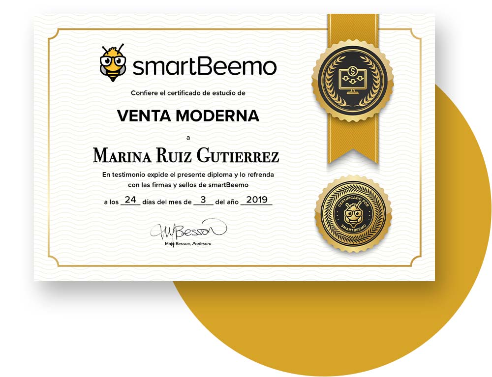 Certificado del curso venta moderna Smartbeemo